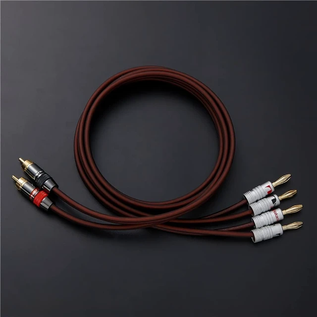 Alt view image 5 of 5 - JORZOR Audiophile Hi-Fi 14 Gauge OFC Speaker Cable with RCA Male (Black & Red) to 2 Bananas Plugs, 2 pack/1pair, (2M(6.6FT), 1 Pair(RCA to 2 Banana))