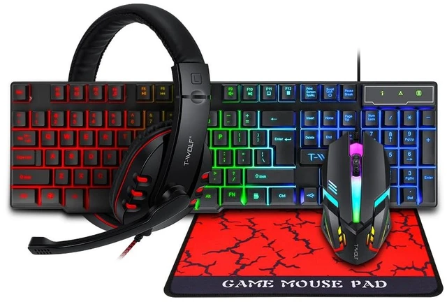 Main image of Yunir Rainbow Backlit Gaming Keyboard and Mouse Combo with Headset & Mouse Pad, Wired RGB 104 Keys Ergonomic PC Gaming Set, All in 1 Gaming Bundle for PC