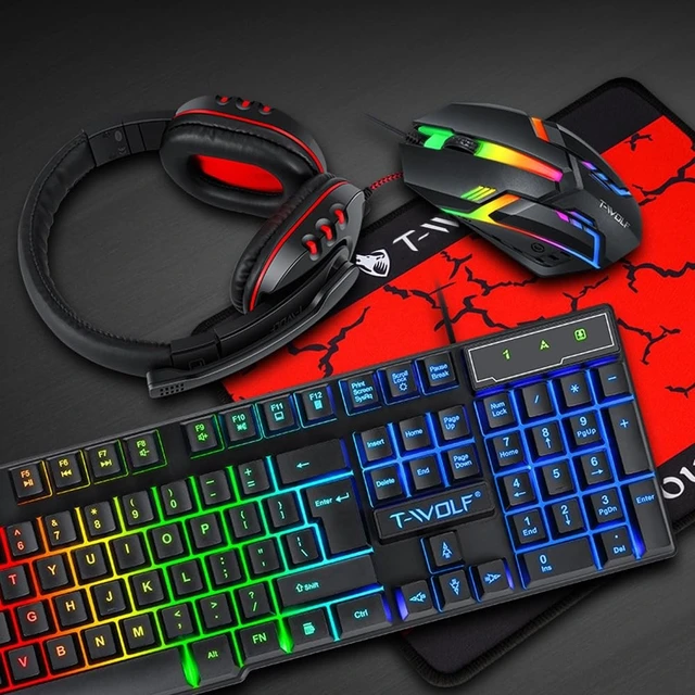 Alt view image 2 of 5 - Yunir Rainbow Backlit Gaming Keyboard and Mouse Combo with Headset & Mouse Pad, Wired RGB 104 Keys Ergonomic PC Gaming Set, All in 1 Gaming Bundle for PC