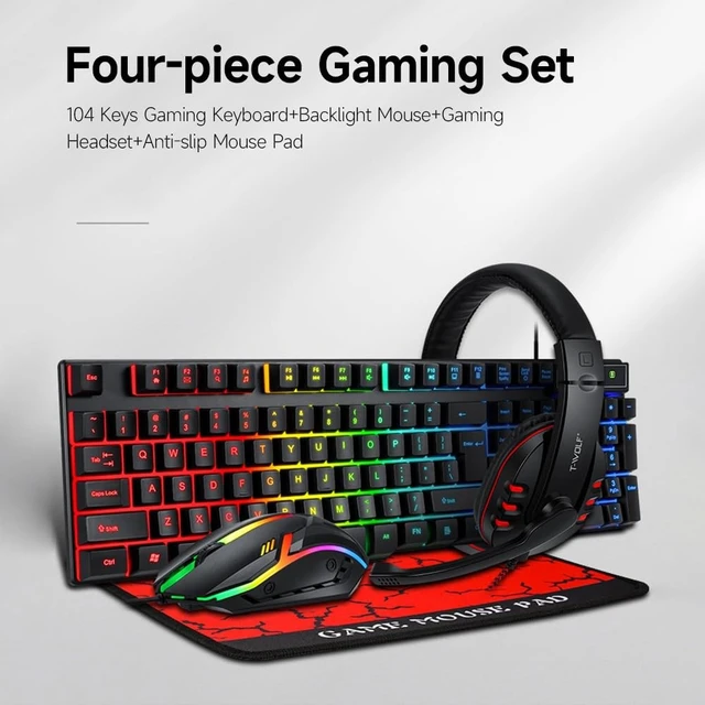 Alt view image 3 of 5 - Yunir Rainbow Backlit Gaming Keyboard and Mouse Combo with Headset & Mouse Pad, Wired RGB 104 Keys Ergonomic PC Gaming Set, All in 1 Gaming Bundle for PC