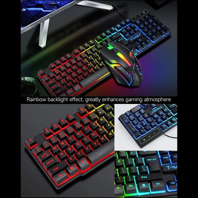 Alt view image 4 of 5 - Yunir Rainbow Backlit Gaming Keyboard and Mouse Combo with Headset & Mouse Pad, Wired RGB 104 Keys Ergonomic PC Gaming Set, All in 1 Gaming Bundle for PC