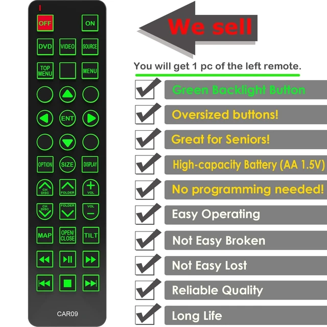 Alt view image 2 of 5 - Replacement Remote Control for Lexus LX570 2010 Rear Entertainment DVD System, with Backlit, Oversized Buttons