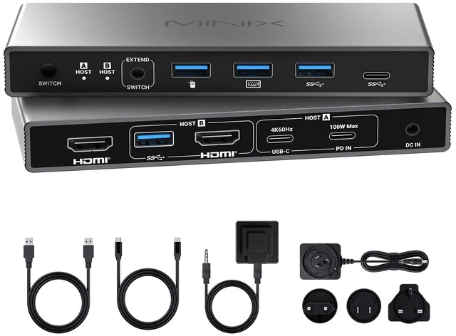 Main image of MINIX 8K USB-C+HDMI KVM Switch 1 Monitor 2 Computers for Laptop PCAluminum