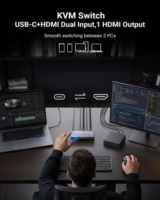 Alt view image 4 of 5 - MINIX 8K USB-C+HDMI KVM Switch 1 Monitor 2 Computers for Laptop PCAluminum