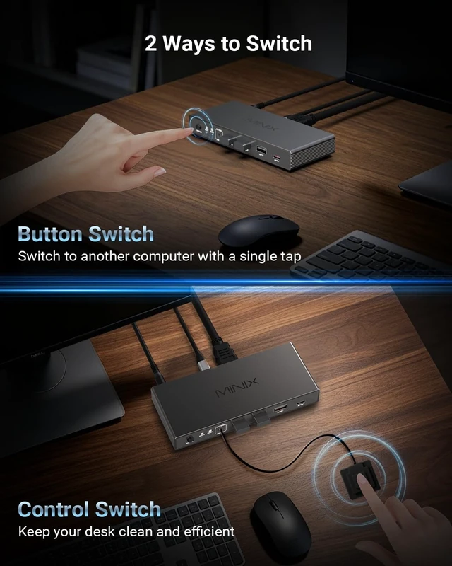 Alt view image 5 of 5 - MINIX 8K USB-C+HDMI KVM Switch 1 Monitor 2 Computers for Laptop PCAluminum