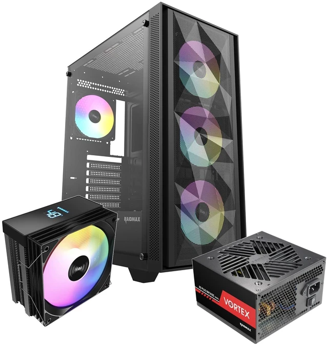 Main image of RAIDMAX V ARGB ATX Mid Tower Gaming Bundle, Mesh High-Airflow Front Panel, 4X 120mm ARGB Fans, Tempered Glass Side Panel, Includes 700W PSU & Digital Temperature Display Air Cooler (V217BF Bundle)