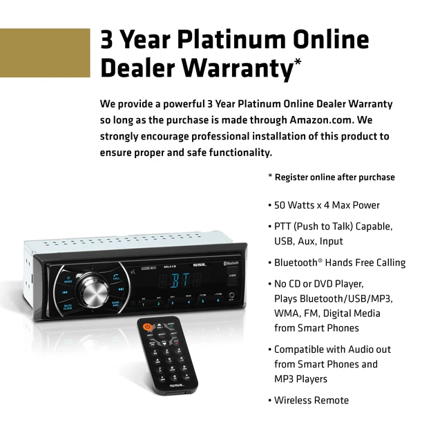 Alt view image 3 of 5 - Sound Storm Laboratories ML41B Bluetooth Car Stereo, No DVD, USB, Aux-in