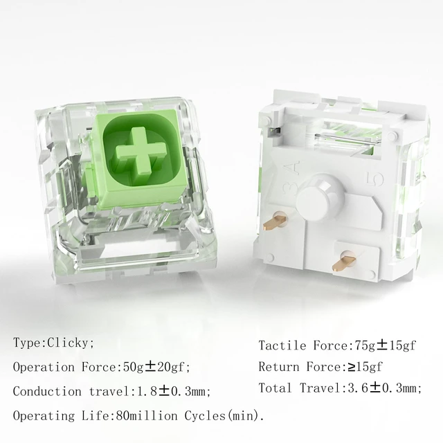 Alt view image 2 of 5 - Kailh Box Jade Switches for Mechanical Gaming Keyboard,3-Pin 50gf Clicky/lubed/Dust&Waterproof Switches(108Pcs,Kailh Box Jade)