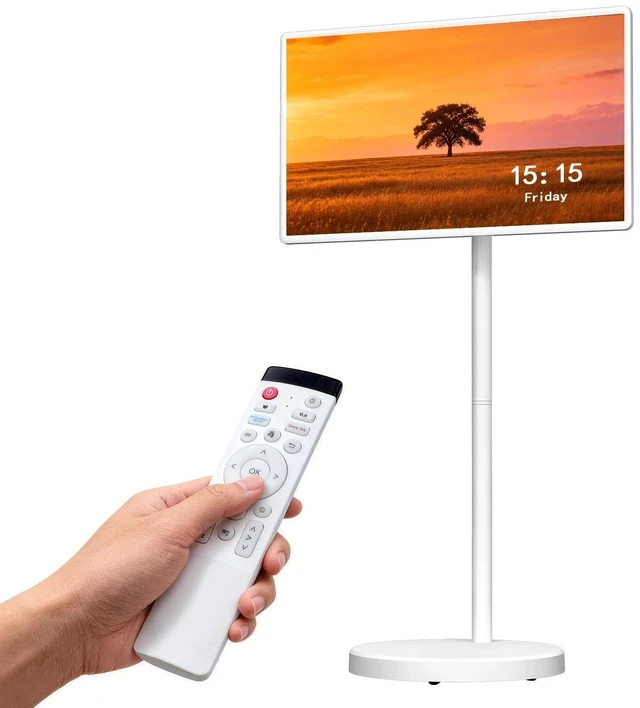 Main image of VLH 32 1080P Smart Portable TV, Touch Screen Rolling TV, Built-in 38400mAh Battery, Android 15, 8+128GB Tablet TV on Wheels with Remote and Camera, 360 Rotation, Entertainment 10H