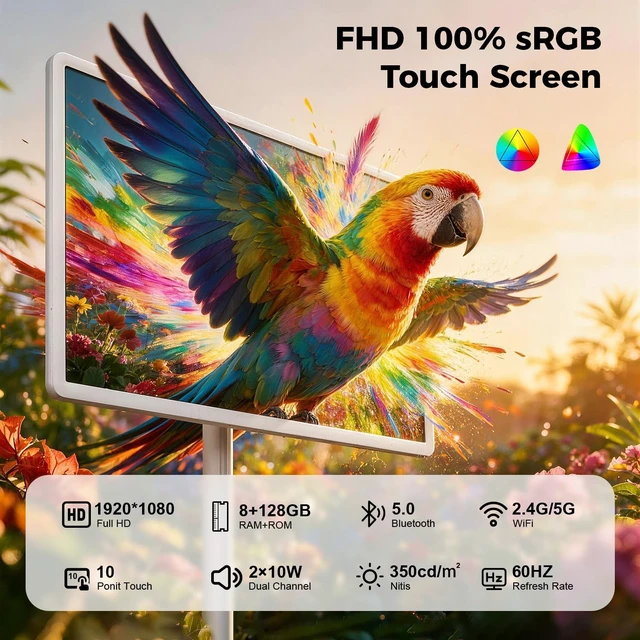 Alt view image 4 of 5 - VLH 32 1080P Smart Portable TV, Touch Screen Rolling TV, Built-in 38400mAh Battery, Android 15, 8+128GB Tablet TV on Wheels with Remote and Camera, 360 Rotation, Entertainment 10H