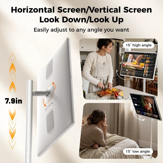 Alt view image 5 of 5 - VLH 32 1080P Smart Portable TV, Touch Screen Rolling TV, Built-in 38400mAh Battery, Android 15, 8+128GB Tablet TV on Wheels with Remote and Camera, 360 Rotation, Entertainment 10H