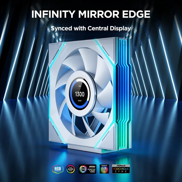 Alt view image 5 of 5 - Jungle Leopard Interstellar V4 LCD 120mm PC Case Fan^^1.5-Inch LCD Screen Computer Cooling ARGB Daisy Chain Fan^^Infinity Mirror Design^^600-2100 4Pin PWM Control^^61.54CFM (White Forward)