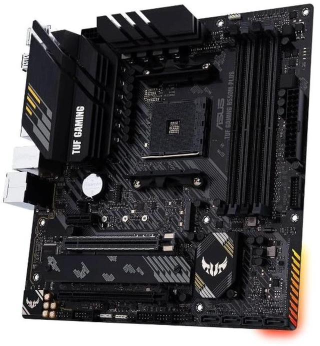 Alt view image 2 of 5 - ASUS TUF Gaming B550M-PLUS, AMD B550 (Ryzen AM4) Micro ATX Motherboard (PCIe 4.0, Dual M.2, 10 DrMOS, DDR4 4400, 6, 2.5 Gb Ethernet, HDMI, DP, USB 3.2 Gen 2 Type-A and C, Aura Sync)