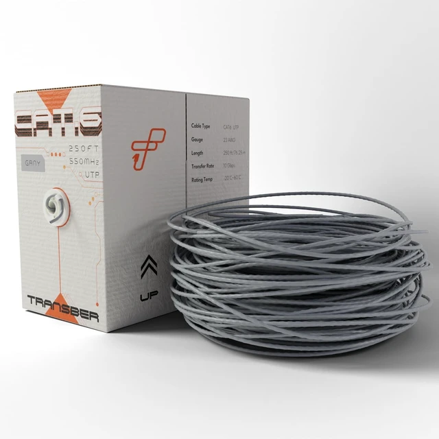 Alt view image 2 of 4 - Transber, CAT6 250ft Ethernet Cable Solid UTP Up to 10Gbps 550Mhz 23AWG 4x2 Pair Bulk Cable Network PoE++/4PPoE LAN Wire 500-feet Easy Pull Box (Gray)