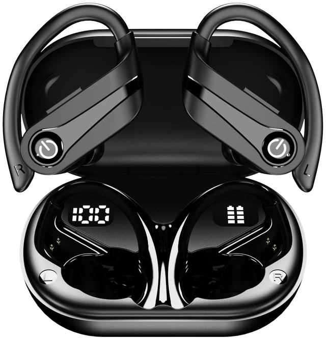 Main image of Bluetooth Headphones Wireless Earbuds 20Hrs Playback In Ear Buds Power Display with ENC Noise Canceling Mic, Last Long,Over-Ear Stereo Bass Earphones with Earhooks for Sports/Workout/RunningBla
