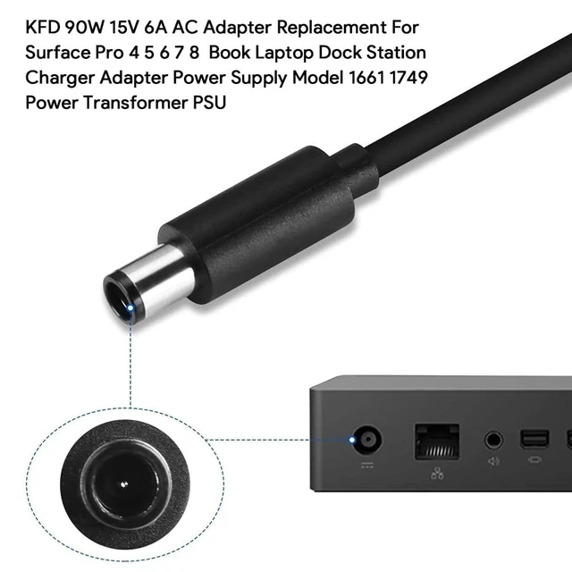 Alt view image 3 of 5 - KFD 90W 15V 6A AC Adapter Replacement for Micorsoft Surface Pro 4 5 6 7 8 Book Laptop Dock Station Charger Adapter Power Supply Model 1661 1749 Power Transformer PSU