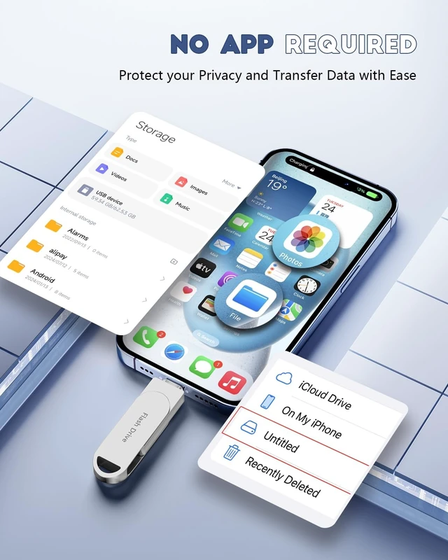 Alt view image 4 of 5 - (No APP Required) Apple MFi Certified Phone Photo Stick, USB Flash Drive 512GB for iPhone Memory Stick, 3-in-1 iPhone Photo Transfer Stick, High-Speed USB Thumb Drive for iPhone/iPad/Android/PC Silver