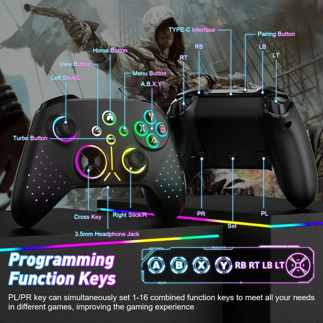 Alt view image 2 of 5 - Nonbliep LED Wireless for Xbox Controller, Compatible with Xbox Series X^^S, Xbox One, Windows 10/11, Gaming Controller with Turbo, Macro, 3.5mm Audio Jack, Dual Vibration White