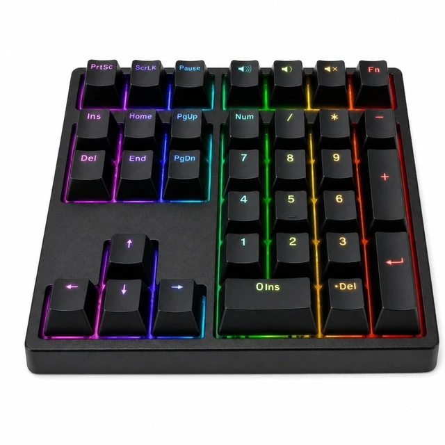 Main image of Glaeptio Wired Mechanical Number Pad, USB C 34 Keys Numeric Keypad with Blue Switch RGB Backlit PBT ABS Detachable Cable for Laptop Desktop PC Office Data Entry Gaming (Black)