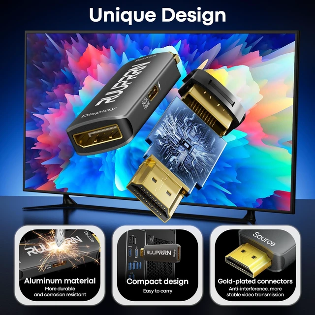 Alt view image 5 of 5 - 5Pack HDMI to DisplayPort Adapter (4K@60Hz, 2K/1080P@120Hz ) Unidirectional