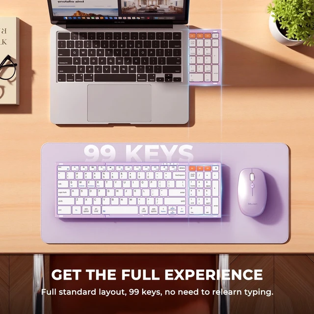 Alt view image 3 of 5 - MEETION Foldable Bluetooth Keyboard and Mouse, Portable Combo Purple
