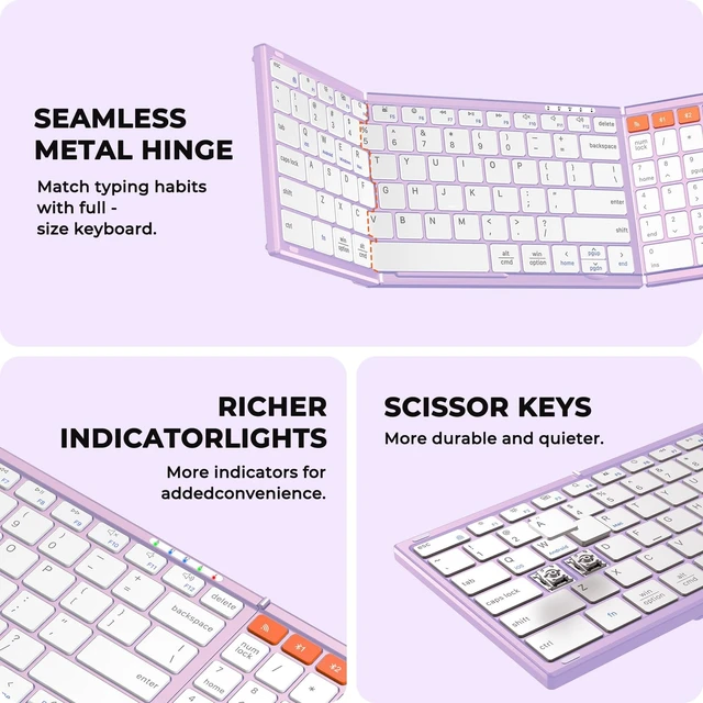 Alt view image 5 of 5 - MEETION Foldable Bluetooth Keyboard and Mouse, Portable Combo Purple