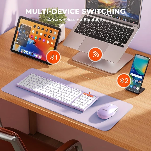 Alt view image 2 of 5 - MEETION Foldable Bluetooth Keyboard and Mouse, Portable Combo Purple