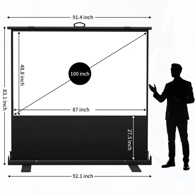 Alt view image 2 of 5 - WASJOYE 100'' Manual Pull Up Floor Rising Projector Screen, 16:9 4K HD