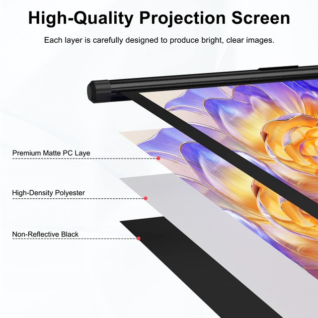 Alt view image 5 of 5 - WASJOYE 100'' Manual Pull Up Floor Rising Projector Screen, 16:9 4K HD
