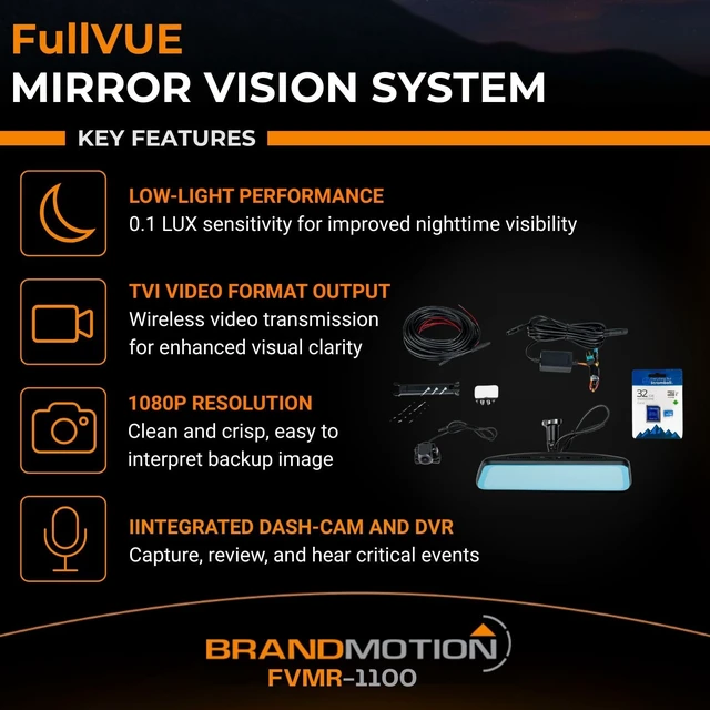 Alt view image 3 of 5 - Brandmotion FVMR-1100 FullVUE Universal Rear Camera Mirror System