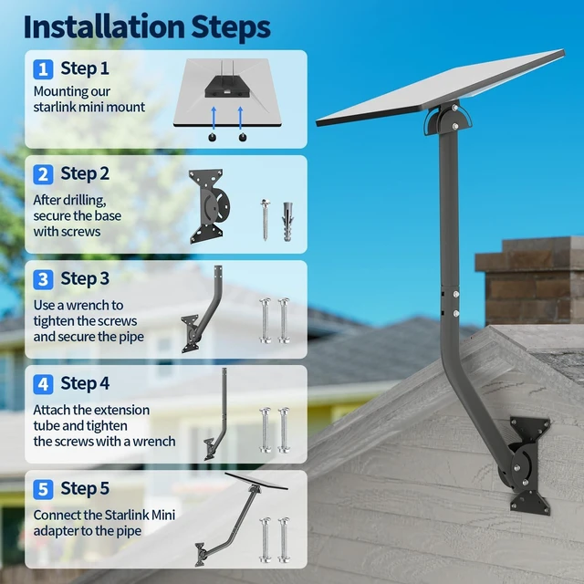 Alt view image 3 of 5 - Starlink Mini Wall Mount, Adjustable Bracket with Extension Tube, Rustproof & Weatherproof for Concrete & Wood Walls, Easy Installation