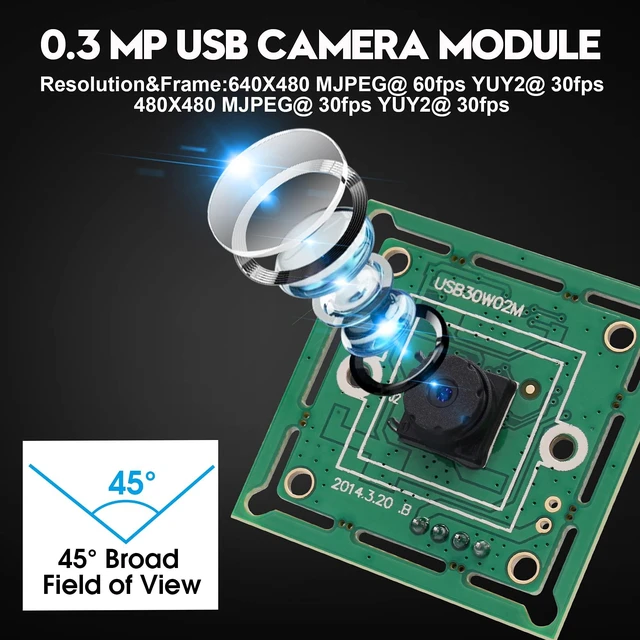 Alt view image 2 of 5 - IFWATER USB Camera Module 45 Degree Lens USB Camera 60fps High Speed Camera 10.2Inch Mini Webcam for Industrial Machine Supports Most OS with 3.3ft/1m Cable for Laptop Raspberry Pi Jetson Nano