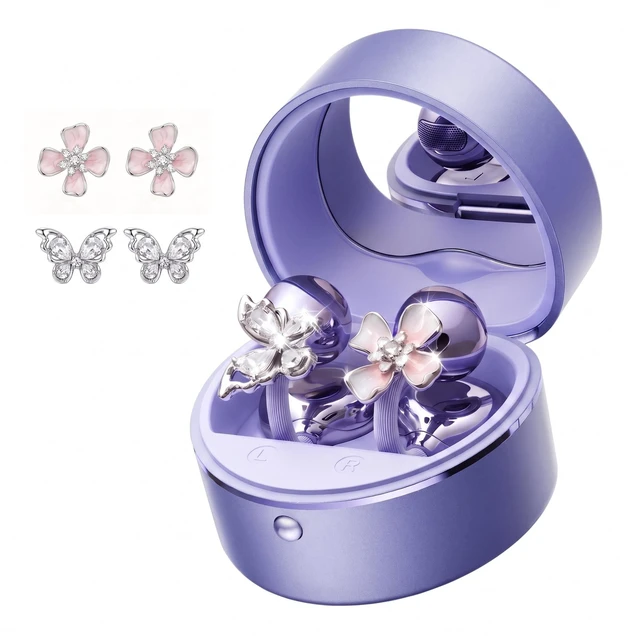 Main image of xzqioue Love Wireless Earbuds with Mirror Case, Bluetooth 6.0 Open Ear Clip-On Headphones, Cute Pink Air Conduction Earphones for Women, Low Latency, Secure Fit for Running & Travel