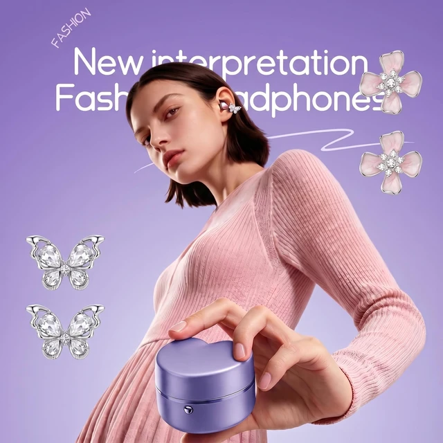 Alt view image 2 of 5 - xzqioue Love Wireless Earbuds with Mirror Case, Bluetooth 6.0 Open Ear Clip-On Headphones, Cute Pink Air Conduction Earphones for Women, Low Latency, Secure Fit for Running & Travel