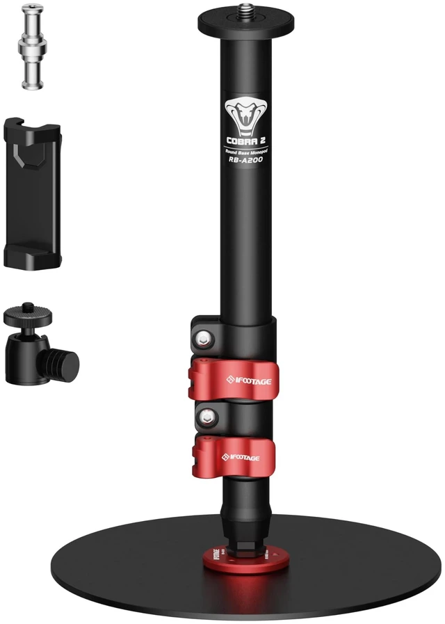 Main image of RB-A200-S Tabletop Round Base Monopod Stand with Phone Holder & Ball Head