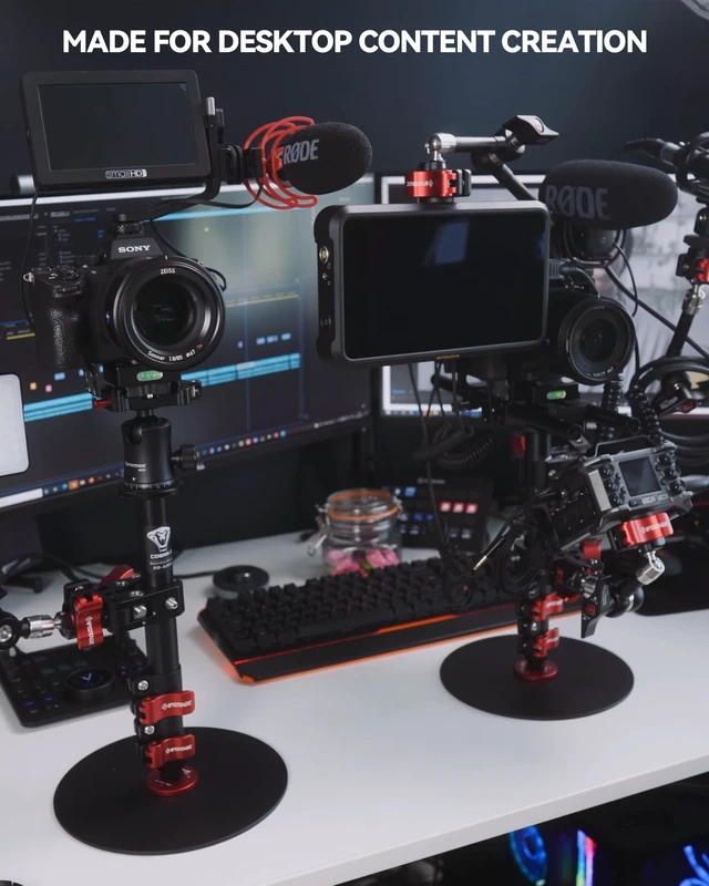 Alt view image 2 of 5 - RB-A200-S Tabletop Round Base Monopod Stand with Phone Holder & Ball Head