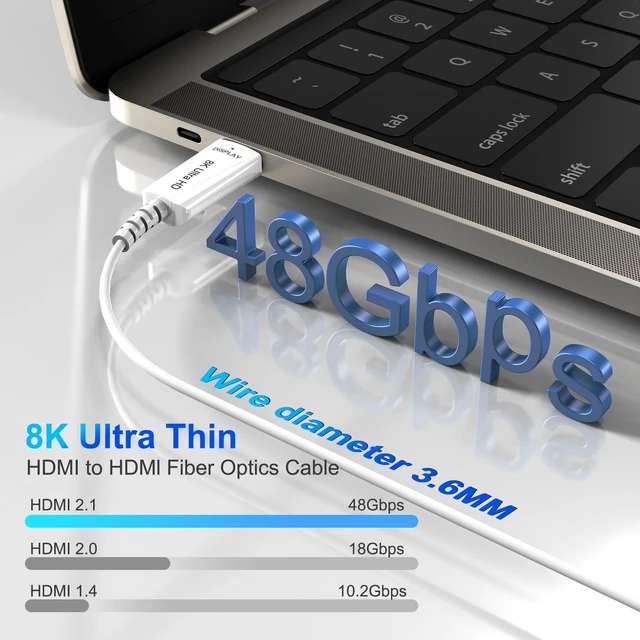 Alt view image 2 of 5 - DGHUMEN 8K Fiber Optic HDMI Cable 100 FT, 8K@60Hz 4K@240Hz, Thin Extra Long HDMI Cable 48Gbps Ultra High Speed, Dynamic HDR, eARC, HDCP 2.2&2.3, 3D, Compatible for PS4/5/Xbox/TV/Laptop/Monitor