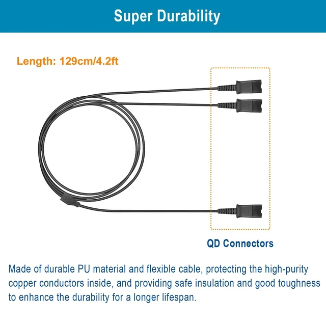 Alt view image 5 of 5 - Weatwo Training Y Splitter Adapter Cable for All Plantronics QD Headphone
