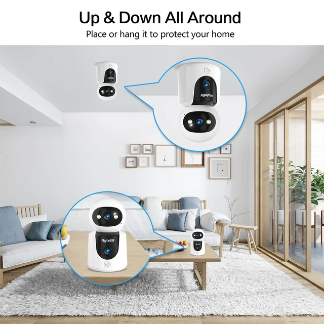 Alt view image 3 of 5 - 2K Dual Lens Indoor Security Camera, Dual View Pan/Tilt Camera for Baby & Pet Monitoring, AI Motion Tracking, Privacy Mode, Two-Way Talk, Cry Detection, Color Night Vision, 24/7 Continuous Recording