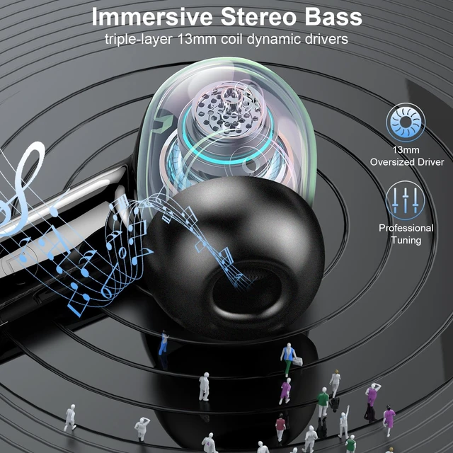 Alt view image 3 of 5 - Wireless Earbuds, Bluetooth 5.4 Headphones with 4 ENC Noise Cancelling Mic, 45Hrs Playtime in Ear Earbuds HiFi Stereo Deep Bass, Bluetooth Earphones IP7 Waterproof, Wireless Headphones f