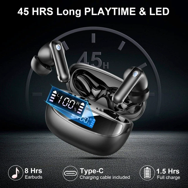 Alt view image 5 of 5 - Wireless Earbuds, Bluetooth 5.4 Headphones with 4 ENC Noise Cancelling Mic, 45Hrs Playtime in Ear Earbuds HiFi Stereo Deep Bass, Bluetooth Earphones IP7 Waterproof, Wireless Headphones f