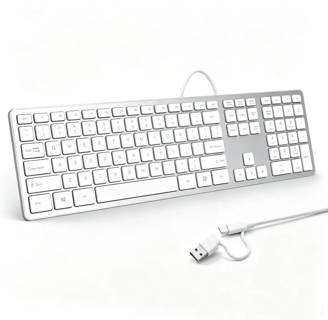 Main image of Wired Keyboard for Mac, Ultra-Slim Silent Keyboard with USB & Type-C Dual Interface 2-in-1 Cable, Silent Keyboard Full Size with Numeric Keypad, Compatible with A-pple MacBook Pro/Air iMac Pro/mini