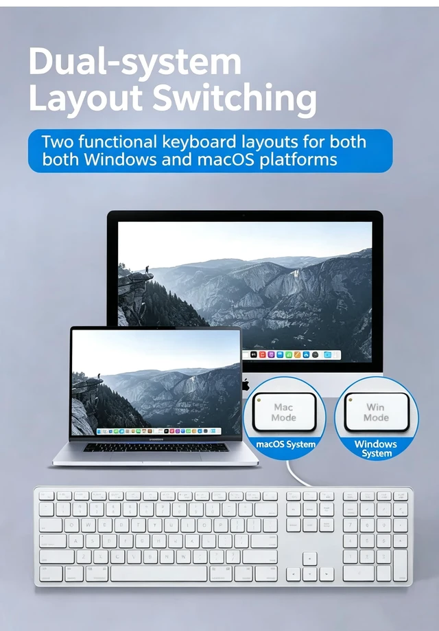 Alt view image 5 of 5 - Wired Keyboard for Mac, Ultra-Slim Silent Keyboard with USB & Type-C Dual Interface 2-in-1 Cable, Silent Keyboard Full Size with Numeric Keypad, Compatible with A-pple MacBook Pro/Air iMac Pro/mini