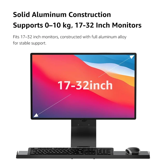 Alt view image 2 of 5 - BEWISER Monitor Wall Mount with Foldable Keyboard Tray & Mouse Storage Single Monitor Arm Stand Computer Workstation for 17''-32'' Screens Suitable for Factory, Hospital, Warehouse & Lab Black