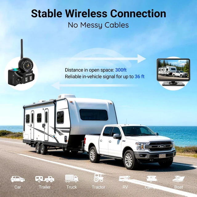 Alt view image 5 of 5 - HEECOOMI Magnetic Wireless Backup Camera Solar with 360 Adjustable Lens, 7" 1080P Touchscreen Monitor, DVR Recording, IP69K Waterproof, Auto-Sleep & Night Vision for RV, Truck, Trailer & Camper
