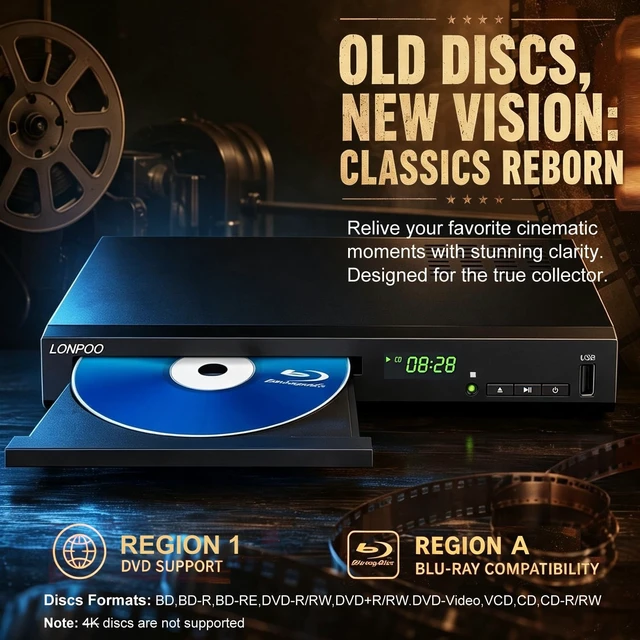 Alt view image 3 of 5 - LONPOO 1080P HD Blu-Ray DVD Player for TV with Dolby Digital True HD/DTS
