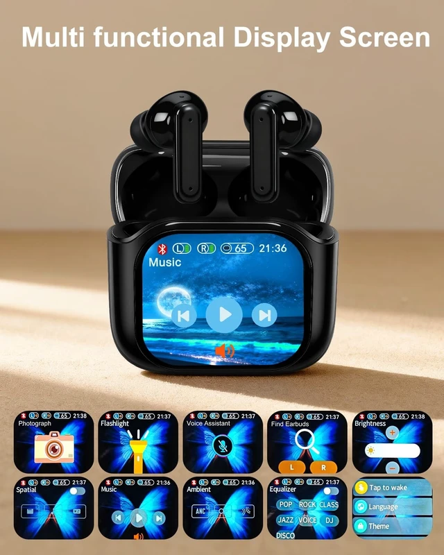 Alt view image 3 of 5 - Handzee Wireless Earbuds, Bluetooth Earphones with Touchscreen, Black