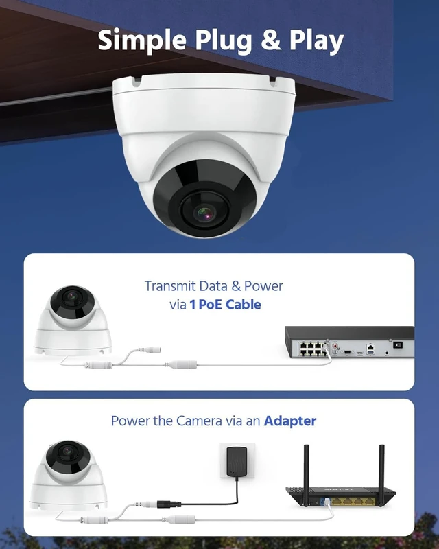 Alt view image 5 of 5 - Real HD 5MP 4MP 180 Degree Wide Angle PoE IP Dome Camera Outdoor/Indoor, 1.8MM Fisheye Lens, 65ft IR Night Vision, H.265+ IP67 Waterproof, NDAA Compliant