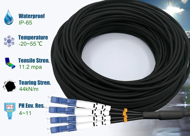 Alt view image 2 of 5 - Elfcam - 150m/492.12ft 4-Core Single-Mode OS2 9/125m Fiber Optic Patch Cable, LSZH Main Jacket, Armored Branch, 2X Duplex LC/UPC to 2X Duplex LC/UPC, 10G/25G/40G/100G Compatible