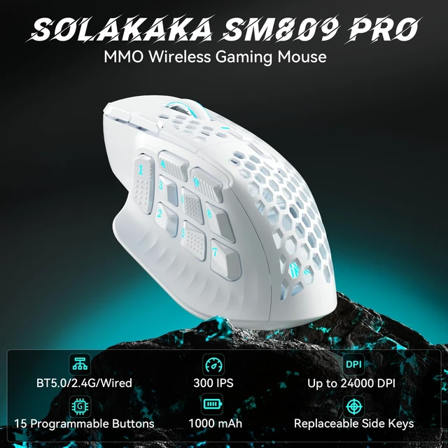 Alt view image 2 of 5 - SM809 Pro Tri-Mode MMO Gaming Mouse, 16 Custom Buttons & 24000 DPI